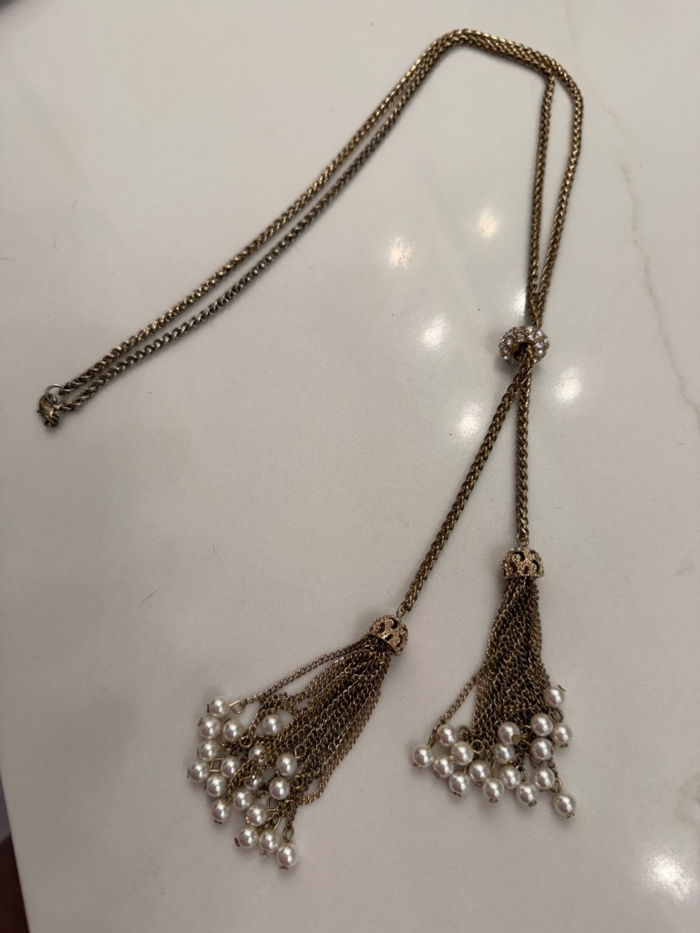 Long Necklace with pearl tassel accent